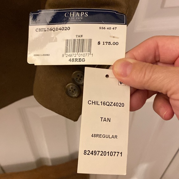 Chaps Brushed Suede Tan Men’s Suit Jacket Size 48R Sport Coat - Picture 6 of 7